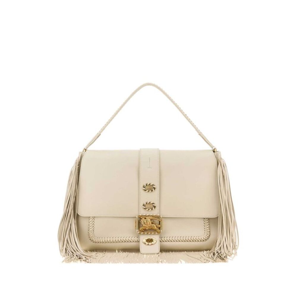 Burberry Women Ivory Leather Medium Rider Shoulder Bag